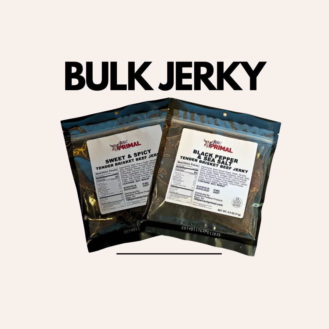 BULK JERKY COMBO - 300 / 1 oz Bag - Half Black Pepper & Sea Salt -- Half Sweet & Spicy Brisket Beef Jerky
